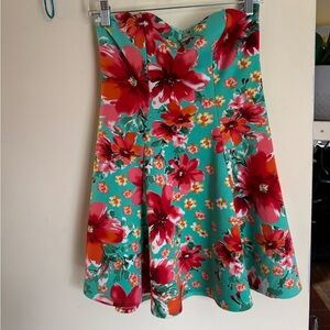Wet Seal Teal Skater dress with Red and Pink Floral Print